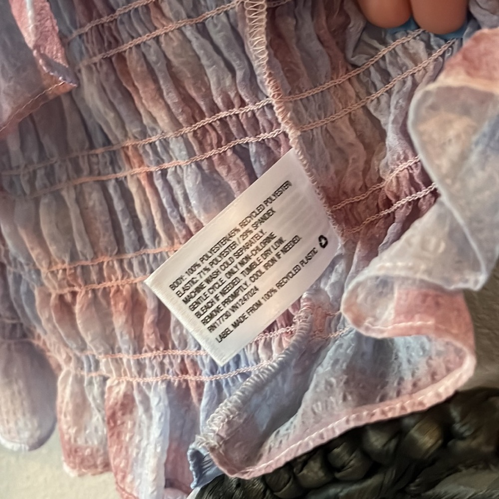 NWT Future Collective Watercolor Long Sleeve Smocked Bodice Top - Picture 9 of 12